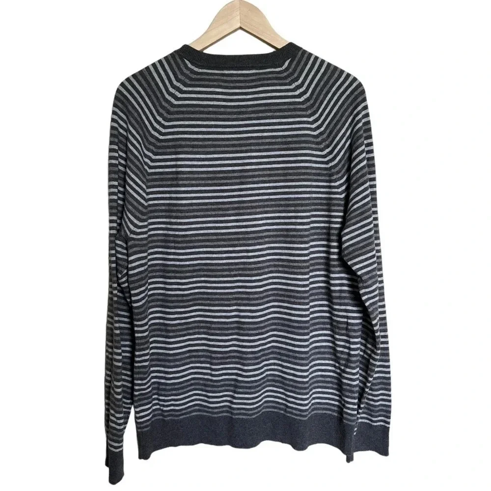 Banana Republic • Light Grey Stripe Premium Luxe Crew Neck Sweater